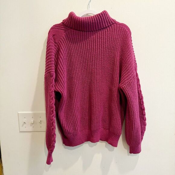 Women Pink Sweater 2XL Cable Twist Knit Turtleneck Pullover Oversize Long Sleeve - Picture 2 of 8
